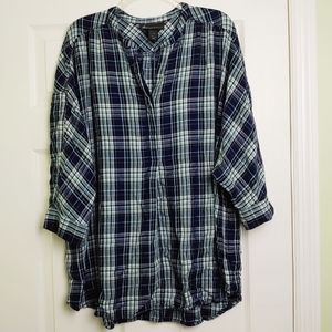 Lane Bryant plaid Henley three quarter sleeve top